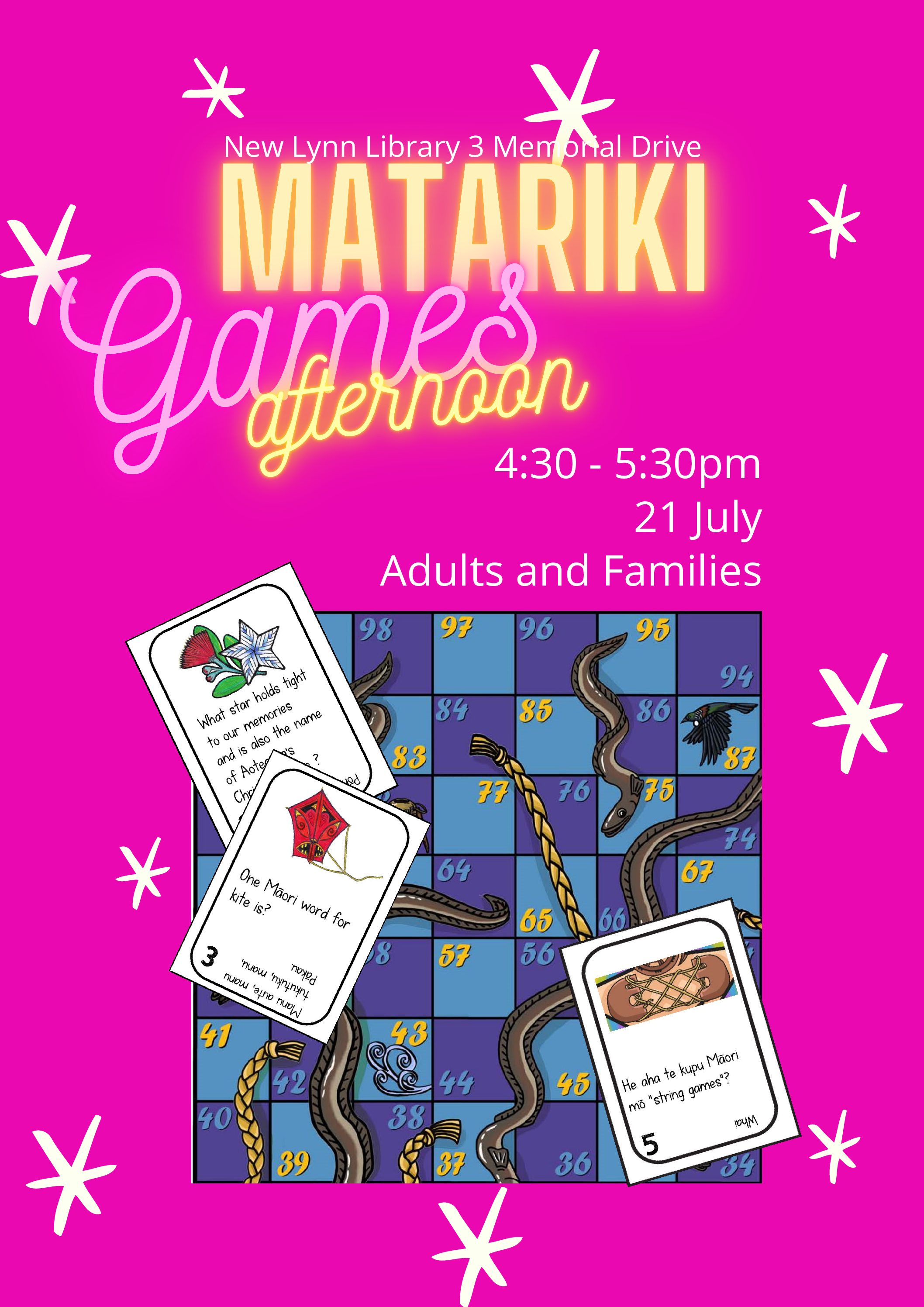 Matariki Games Afternoon – 21 July, 4.30-5.30pm New Lynn Library